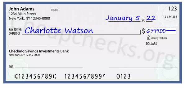 6749.00 dollars written on a check