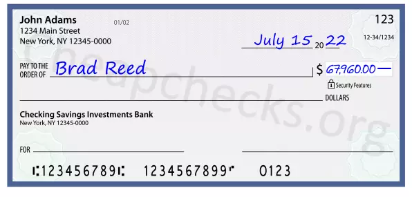 67960.00 dollars written on a check