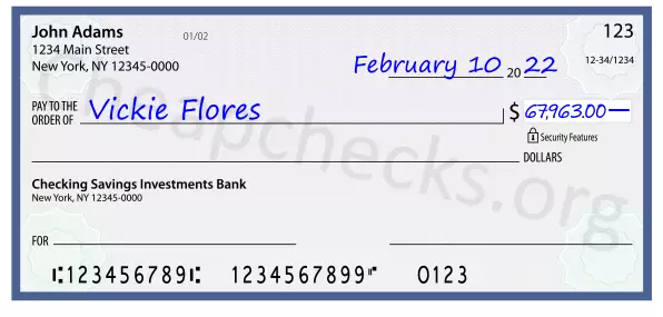 67963.00 dollars written on a check