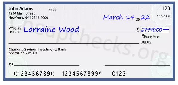 67970.00 dollars written on a check