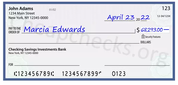 68293.00 dollars written on a check