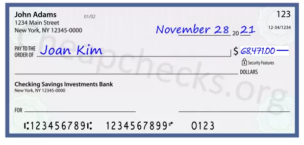 68471.00 dollars written on a check