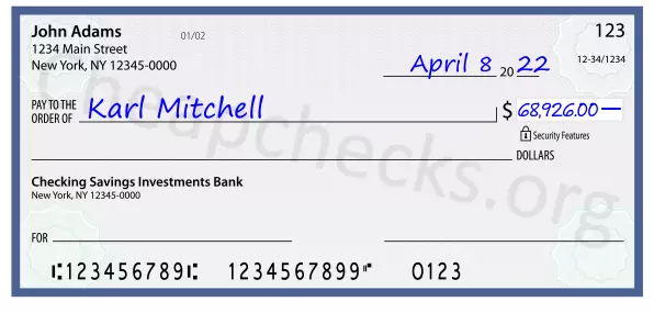 68926.00 dollars written on a check