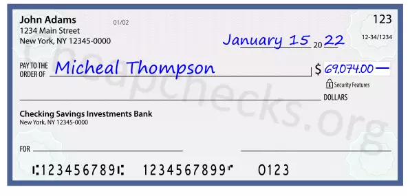 69074.00 dollars written on a check