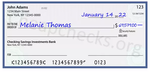 69579.00 dollars written on a check