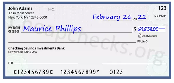 69838.00 dollars written on a check