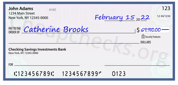 69910.00 dollars written on a check