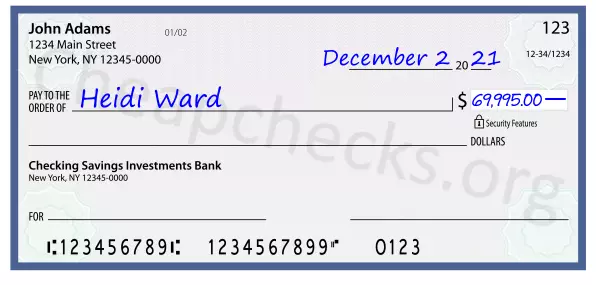 69995.00 dollars written on a check