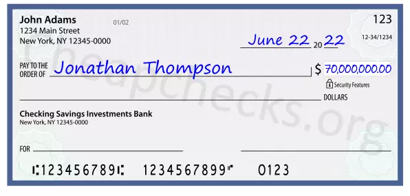 70000000.00 dollars written on a check