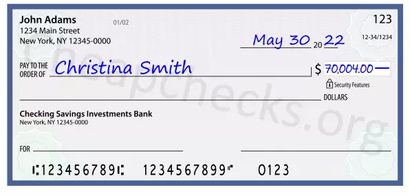 70004.00 dollars written on a check