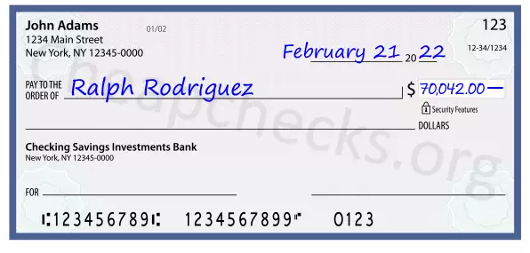 70042.00 dollars written on a check