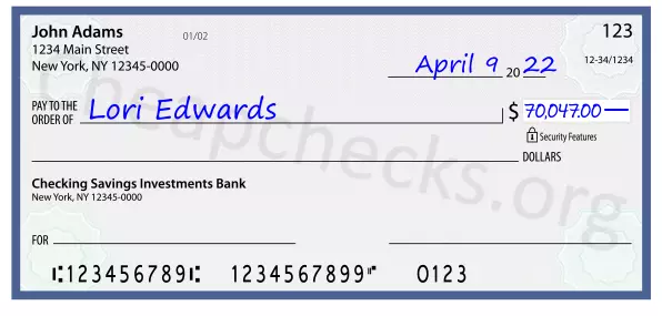 70047.00 dollars written on a check