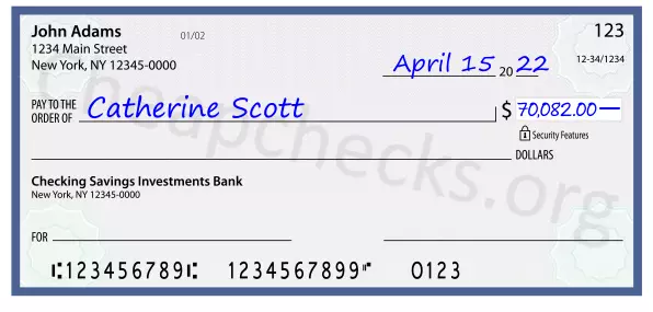 70082.00 dollars written on a check