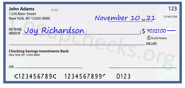 70121.00 dollars written on a check