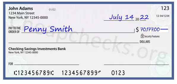 70177.00 dollars written on a check