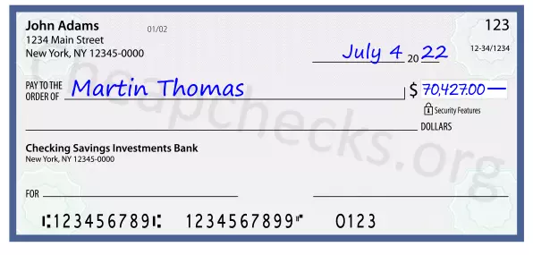 70427.00 dollars written on a check