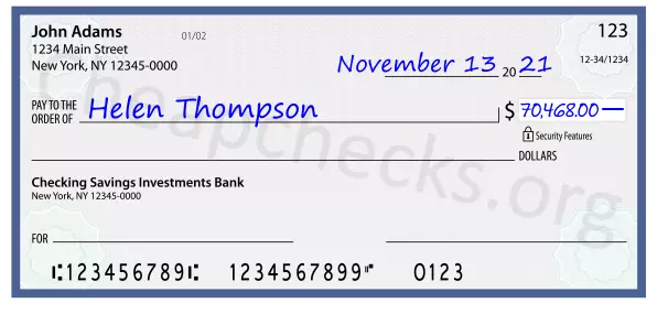 70468.00 dollars written on a check