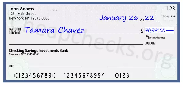 70591.00 dollars written on a check