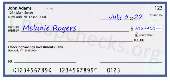 70674.00 dollars written on a check