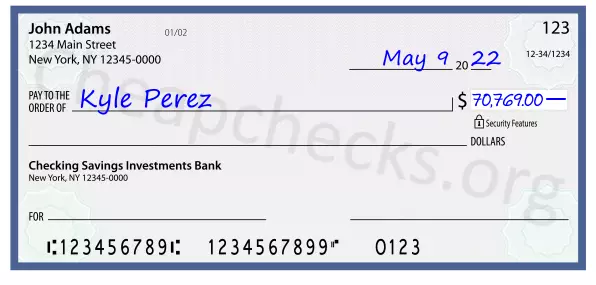 70769.00 dollars written on a check