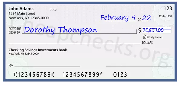 70859.00 dollars written on a check