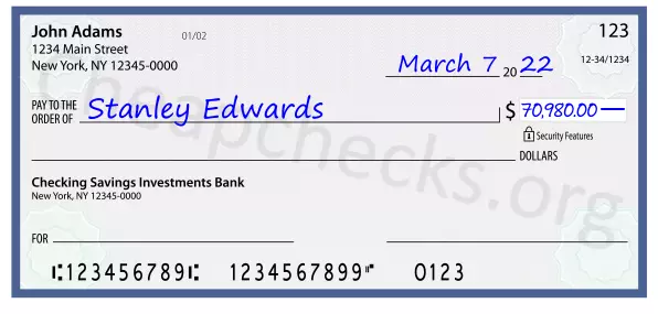 70980.00 dollars written on a check