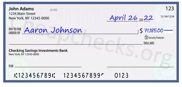 71185.00 dollars written on a check