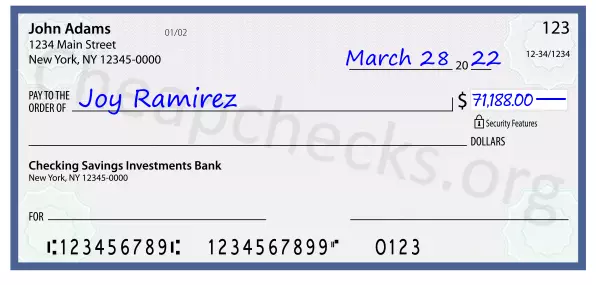 71188.00 dollars written on a check