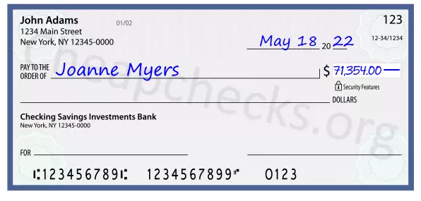 71354.00 dollars written on a check