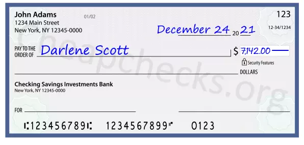 7142.00 dollars written on a check
