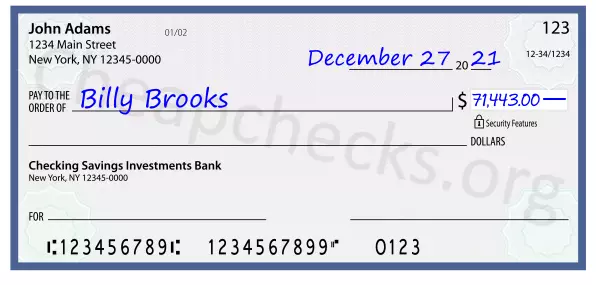 71443.00 dollars written on a check