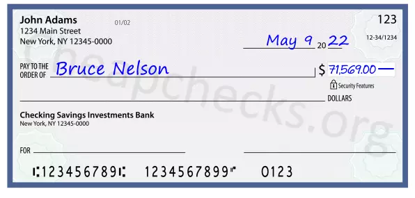 71569.00 dollars written on a check