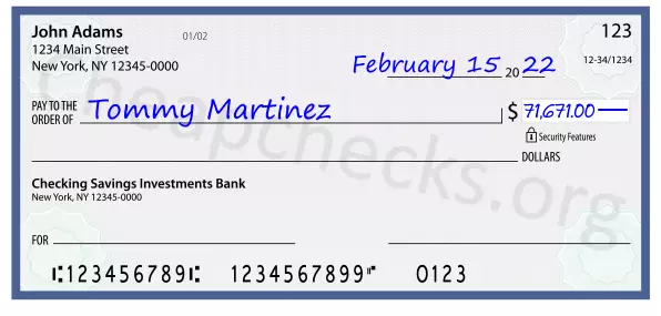 71671.00 dollars written on a check