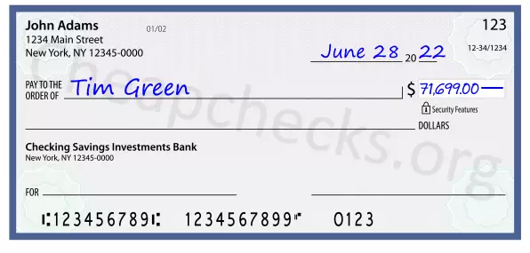 71699.00 dollars written on a check