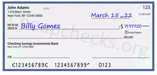 71977.00 dollars written on a check