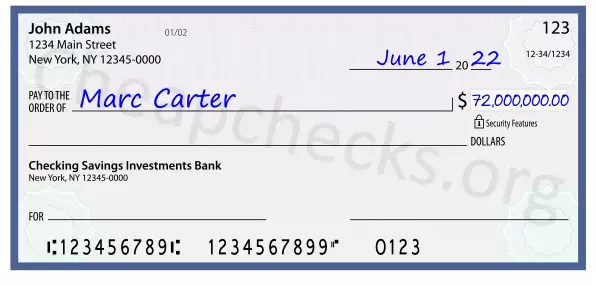 72000000.00 dollars written on a check