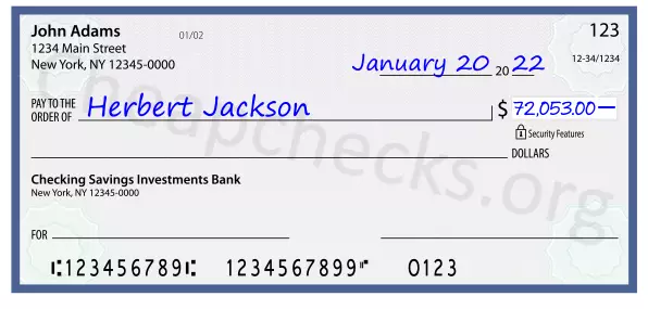 72053.00 dollars written on a check