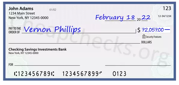 72057.00 dollars written on a check