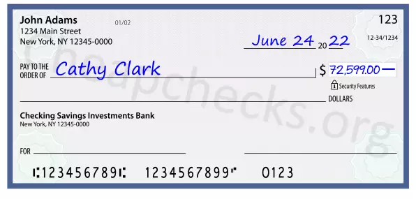72599.00 dollars written on a check