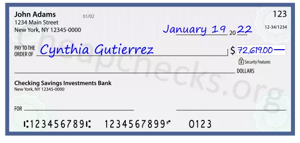 72619.00 dollars written on a check