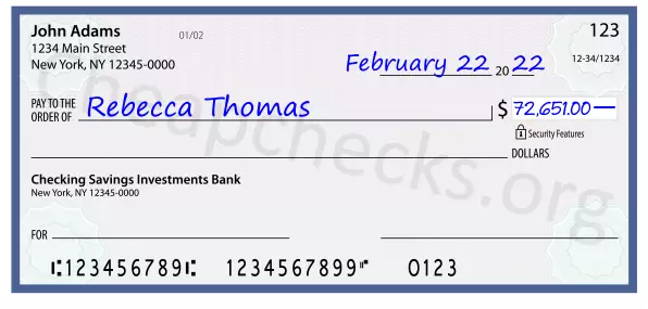 72651.00 dollars written on a check