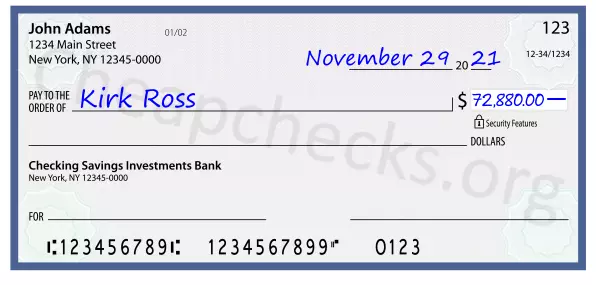 72880.00 dollars written on a check