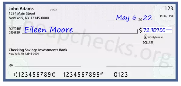 72959.00 dollars written on a check