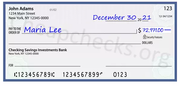 72971.00 dollars written on a check