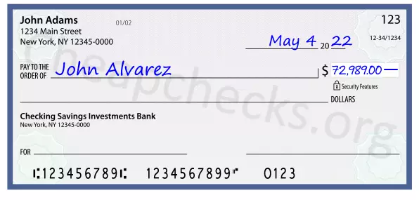 72989.00 dollars written on a check