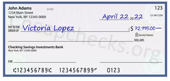 72995.00 dollars written on a check