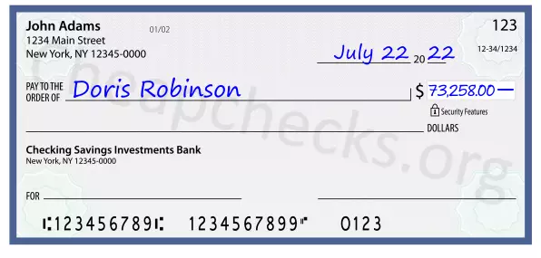 73258.00 dollars written on a check