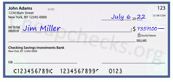 73571.00 dollars written on a check