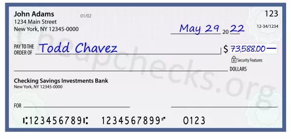 73588.00 dollars written on a check