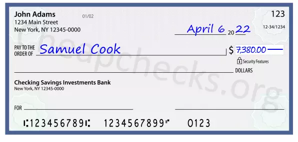 7380.00 dollars written on a check